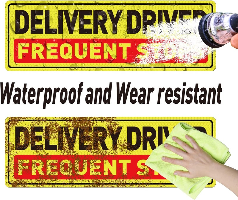 YIKIADA Delivery Driver Car Magnet 12 × 4 Inches Reflective Frequent Stops Magnetic Sticker Warning Safety Sign for Vehicle Truck 4 Pack - Image 5